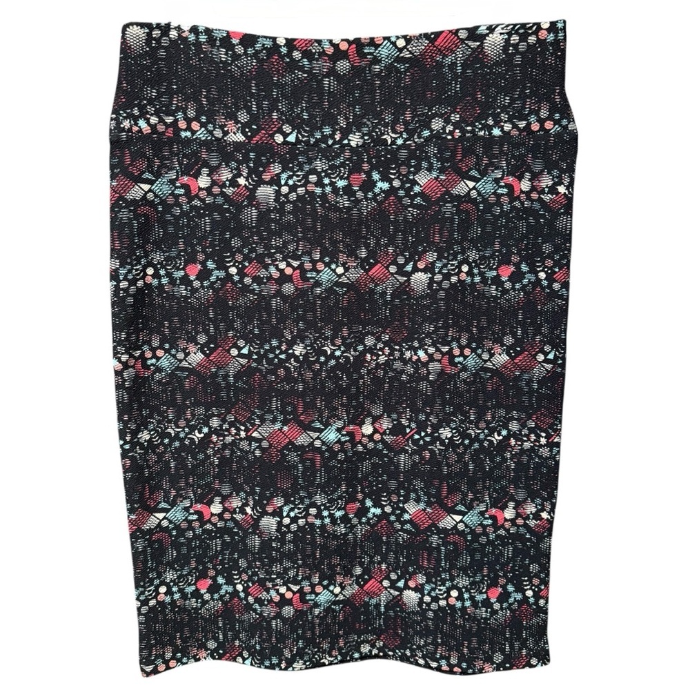 LuLaRoe Cassie Skirt XL Black Pink Aqua Geometric Stretch Pencil Bodycon